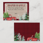 冬の森林赤トラック赤ちゃんシャワーおむつラッフル エンクロージャーカード (正面/裏面)