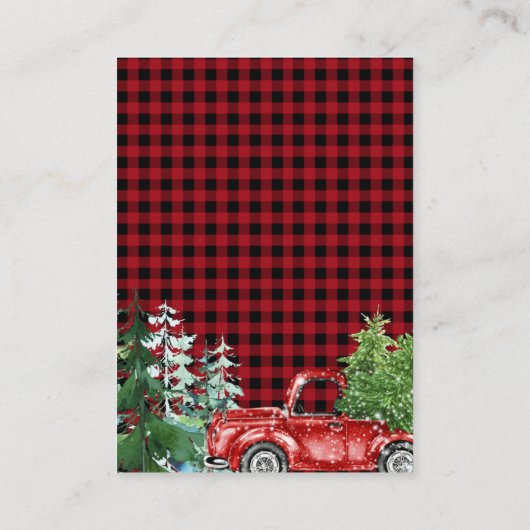 冬の森林赤トラック赤ちゃんシャワー エンクロージャーカード (裏面)