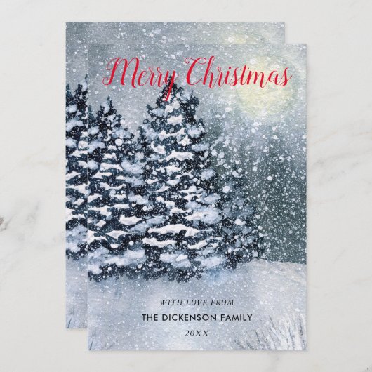 冬の森林雪の松の木を覆った シーズンカード (正面/裏面)
