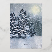 冬の森林雪の松の木を覆った 箔シーズンカード (裏面)