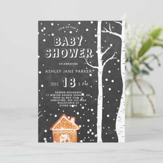 冬の森林雪の赤ちゃんシャワー 招待状 (スタンド正面)