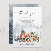 冬の森林霜の降りた動物の森の赤ちゃんシャワー サンキューカード (正面/裏面)