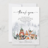冬の森林霜の降りた動物の森の赤ちゃんシャワー サンキューカード (正面)