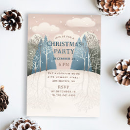 冬の森林風景。クリスマスホリデーパーティー 招待状