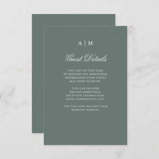 冬の森林|マツ緑の結婚式のゲストの詳細 エンクロージャーカード (正面/裏面)