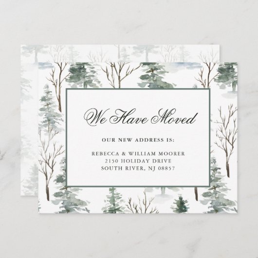 冬の森林|休日の移動発表 案内ポストカード (正面/裏面)