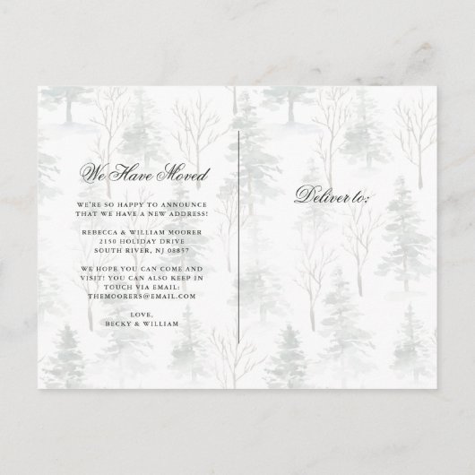 冬の森林|休日の移動発表 案内ポストカード (裏面)