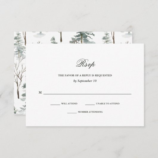 冬の森林|結婚の応答 出欠カード (正面/裏面)