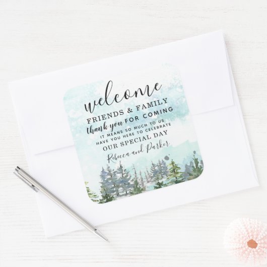 冬の森結婚へようこそ感謝していお願い スクエアシール (封筒)