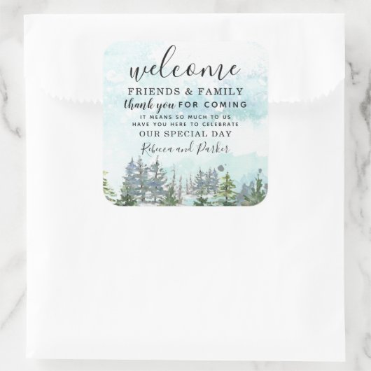 冬の森結婚へようこそ感謝していお願い スクエアシール (バッグ)