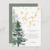 冬の森金ゴールドフラット外は寒い サンキューカード (正面/裏面)