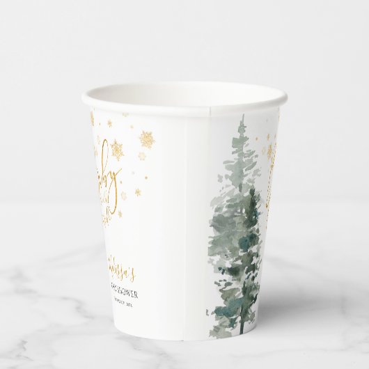 冬の森金ゴールドベビーシャワー外は寒い 紙コップ (右)