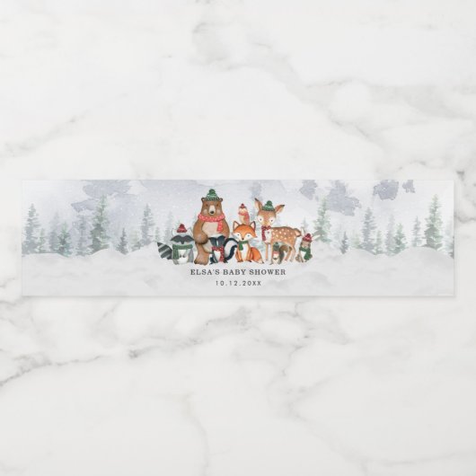 冬の森霜の降りた林の動物の赤ちゃんシャワー ペットボトルラベル (シングルラベル)