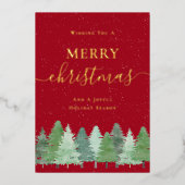 冬の森 あなたのロゴ メリークリスマス 赤とゴールド 箔シーズンカード (正面)