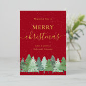冬の森 あなたのロゴ メリークリスマス 赤とゴールド 箔シーズンカード (立ち正面)