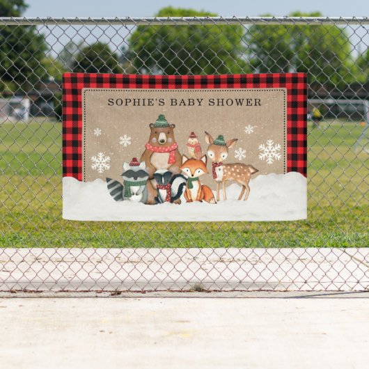冬の森（き）の動物たち、ベビーシャワー歓迎パーティー 横断幕 (インサイチュ)