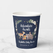 冬の森（き）林（りゅう）動物の赤ん坊シャワーブルー 紙コップ (裏面)