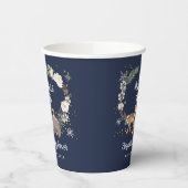 冬の森(き)林(りゅう)動物の赤ん坊シャワーブルー 紙コップ (左)