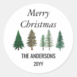 冬の森 エレガントな松の木 クリスマス ラウンドシール