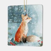 冬の森、フォックス、ログキャビンセラミックオーナメント セラミックオーナメント (左)