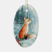 冬の森、ログキャビン、フォックスセラミックオーナメント セラミックオーナメント (右)