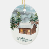 冬の森、ログキャビン、フォックスセラミックオーナメント セラミックオーナメント (裏面)