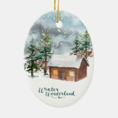 冬の森、ログキャビン、〔雄ジカの〕枝角セラミックオーナメント セラミックオーナメント (裏面)