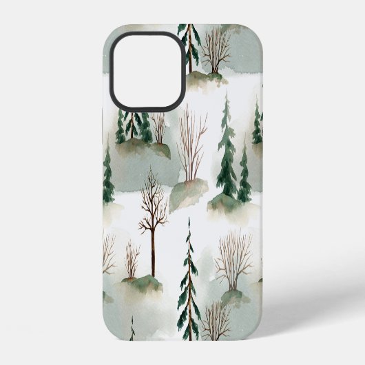 冬の森: 手描きのグリーンブラー iPhoneケース (裏面)