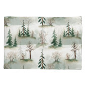 冬の森:手描きの緑のぼやけ 枕カバー (裏面)