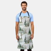 冬の森:手描き緑ぼやけ エプロン (着用した状態)