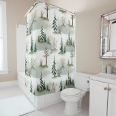冬の森:手描き緑ぼやけ シャワーカーテン (インサイチュ)