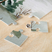 冬の森：手描き緑ぼやけ ジグソーパズル (側面)