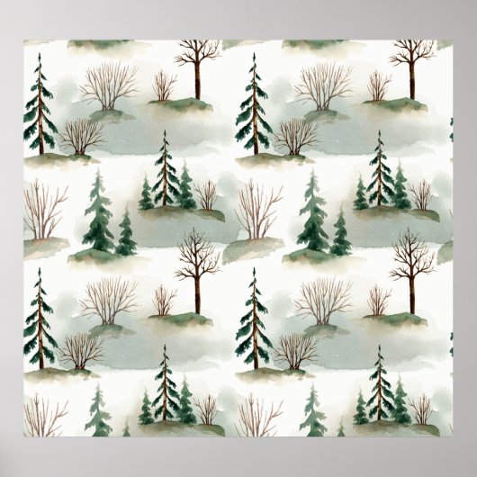 冬の森：手描き緑ぼやけ ポスター (正面)