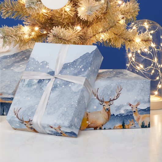 冬の森、森林のトナカイ ラッピングペーパー (クリスマス)