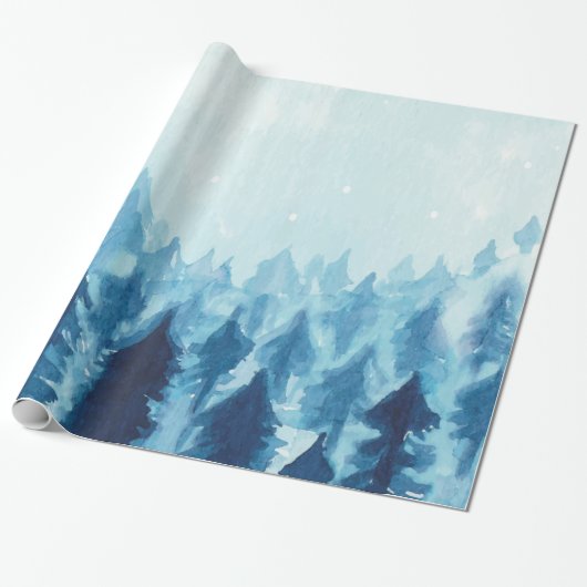 冬の森、雪に覆われた青い森 ラッピングペーパー (アンロールド)