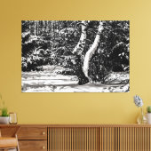 冬の森、雪、樺の木、トウヒ キャンバスプリント (インサイチュ (リビング))