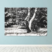 冬の森、雪、樺の木、トウヒ キャンバスプリント (インサイチュ (ウッドフロア))