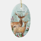 冬の森、鹿、ログキャビンセラミックオーナメント セラミックオーナメント (右)