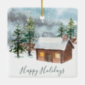 冬の森、鹿、ログキャビンセラミックオーナメント セラミックオーナメント (裏面)