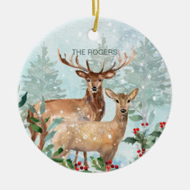 冬の森、鹿、我々の新しい家庭用セラミックオーナメント セラミックオーナメント