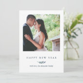 冬の植物とストライプおめでとうの写真 シーズンカード (スタンド正面)