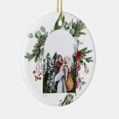 冬の植物のフレームの写真白 セラミックオーナメント (右)