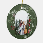 冬の植物のフレームグリーンフォト セラミックオーナメント (左)