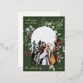 冬の植物のフレームフォトグリーン 箔シーズンポストカード (正面/裏面)