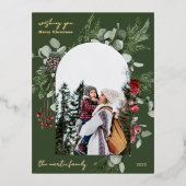 冬の植物のフレームフォトグリーン 箔シーズンポストカード (正面)