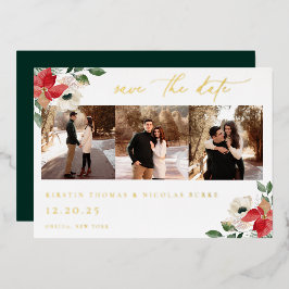 冬の植物のフローラ写真の日付を保存 箔招待状