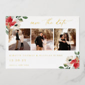 冬の植物のフローラ写真の日付を保存 箔招待状 (正面)