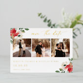 冬の植物のフローラ写真の日付を保存 箔招待状 (立ち正面)