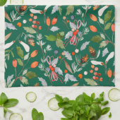 冬の植物の実と葉のホリデー キッチンタオル (折り畳み)