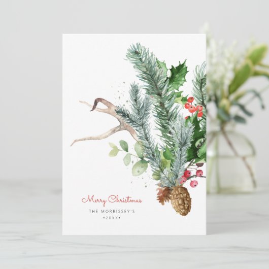 冬の植物の緑のフォトフラット シーズンカード (スタンド正面)